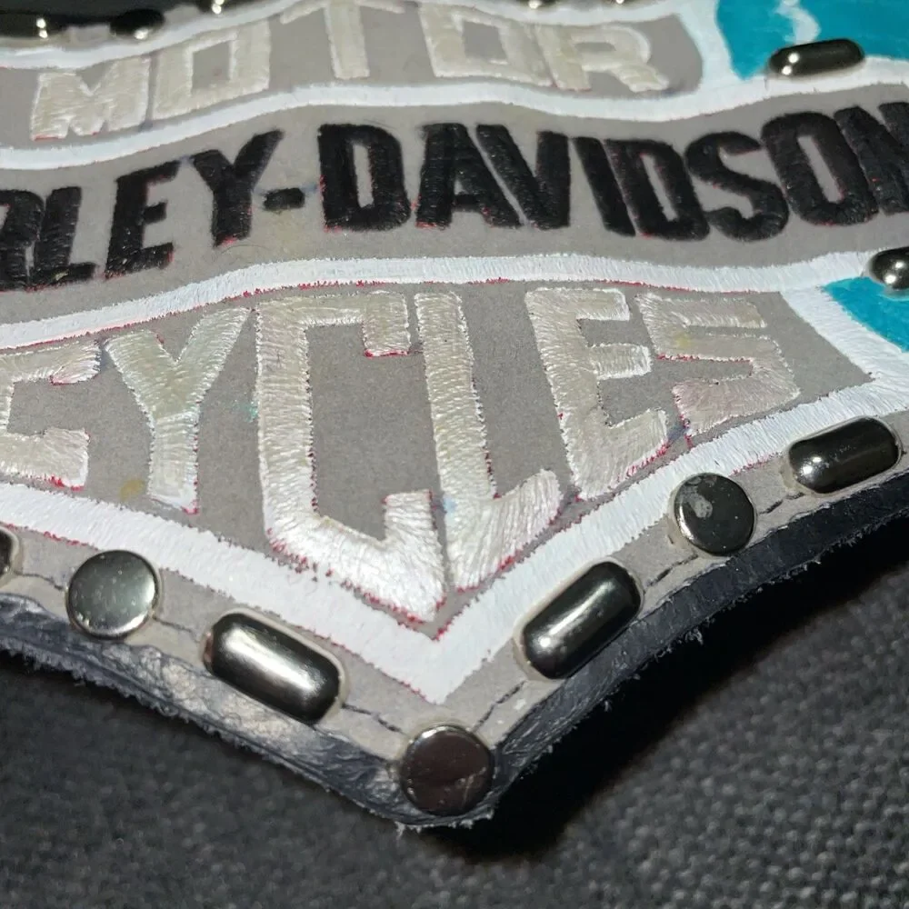 Vintage Harley Davidson Motor Cycles Leather Belt Studs Chain Biker RARE Painted